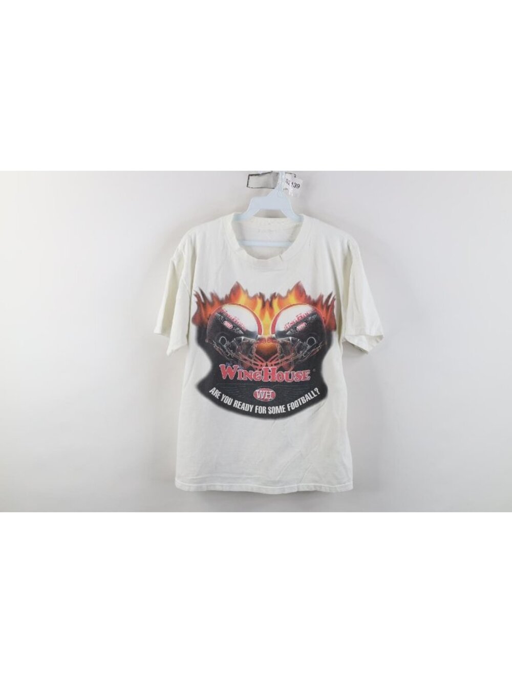 Vtg Y2K Streetwear Mens Small Distressed Wing House Football Fire Flames T-Shirt